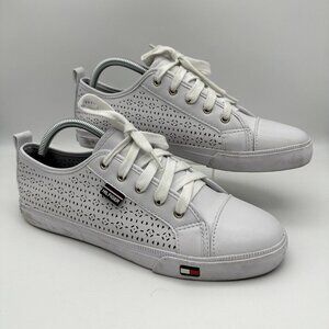 Tommy Hilfiger Twanibel Laser Cut White Lace Up Platform Sneakers Womens 10